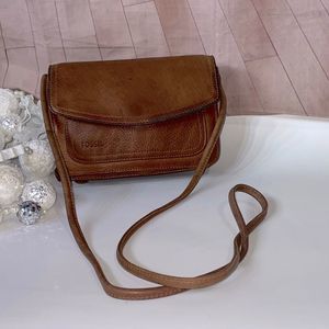 Fossil Leather Organizer Crossbody Camel Small